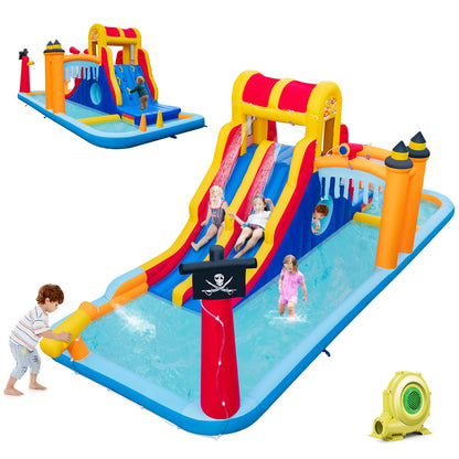 6-in-1 Inflatable Water Park Slide w/ Blower - Perfect for backyard summer fun.