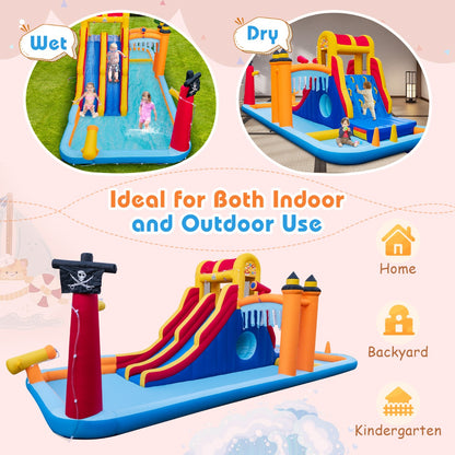 6-in-1 Inflatable Water Park Slide - Kids Backyard Fun with Blower for Ultimate Splash.