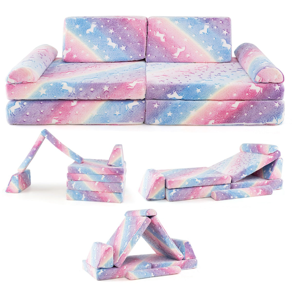 Costway 6 Pcs Modular Kids Play Couch with Handles for Building Fort Playroom-Multicolour