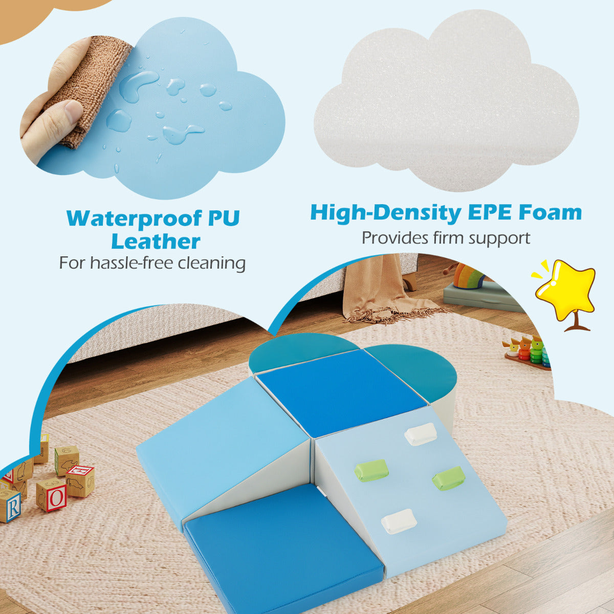 Blue 6 Piece Foam Climbing Set | Hook Loop Fasteners EPE