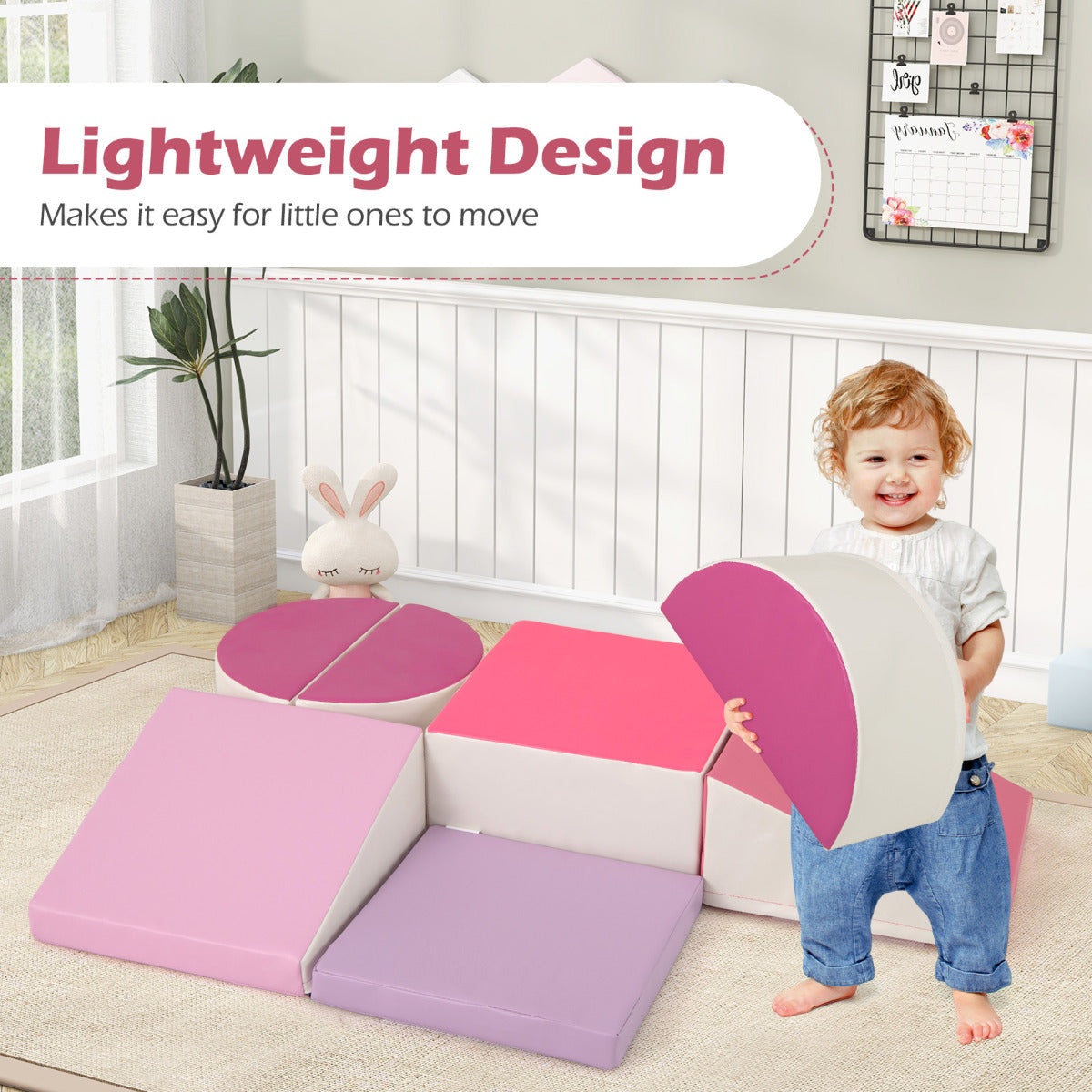 6 Piece Pink Foam Climbing Blocks | Hook Loop Fasteners EPE