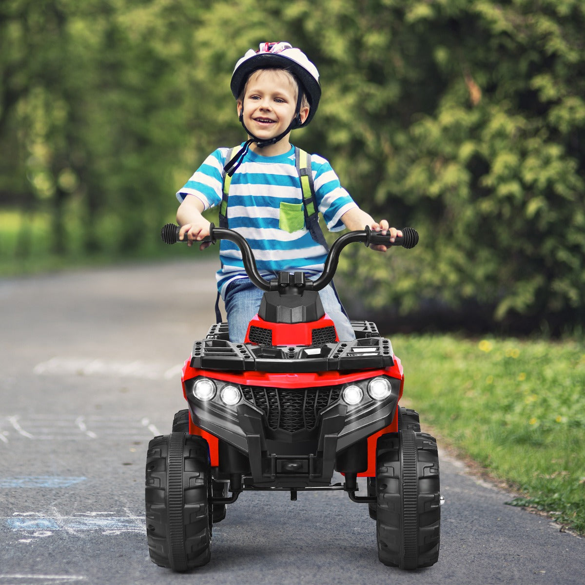 Red 6V Kids Electric ATV Ride-On Car with Music Player for home playtime.