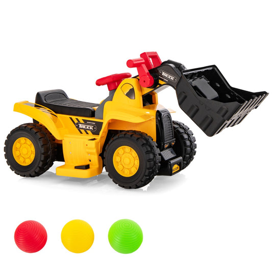 6V Kids Electric Ride-On Excavator | Adjustable bucket and storage for interactive home play.