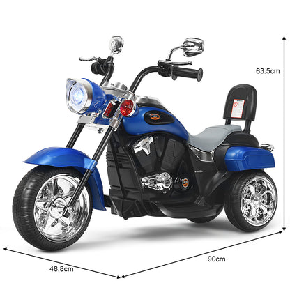 6V Kids Ride-On Motorcycle | 3-Wheel White Blue Chopper with Lights