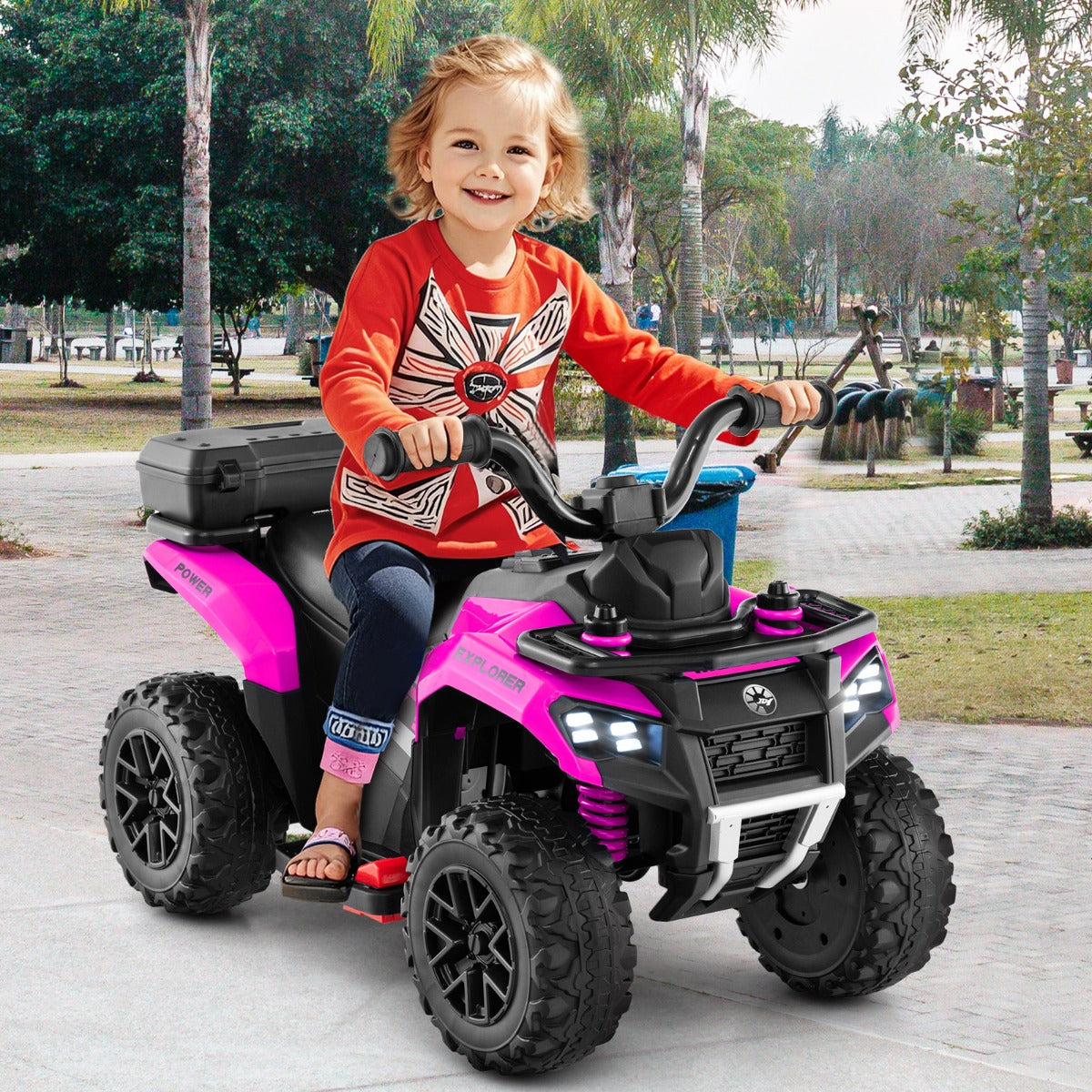 6 V Kids Ride On ATV | Pink Electric Car with Music & Spray