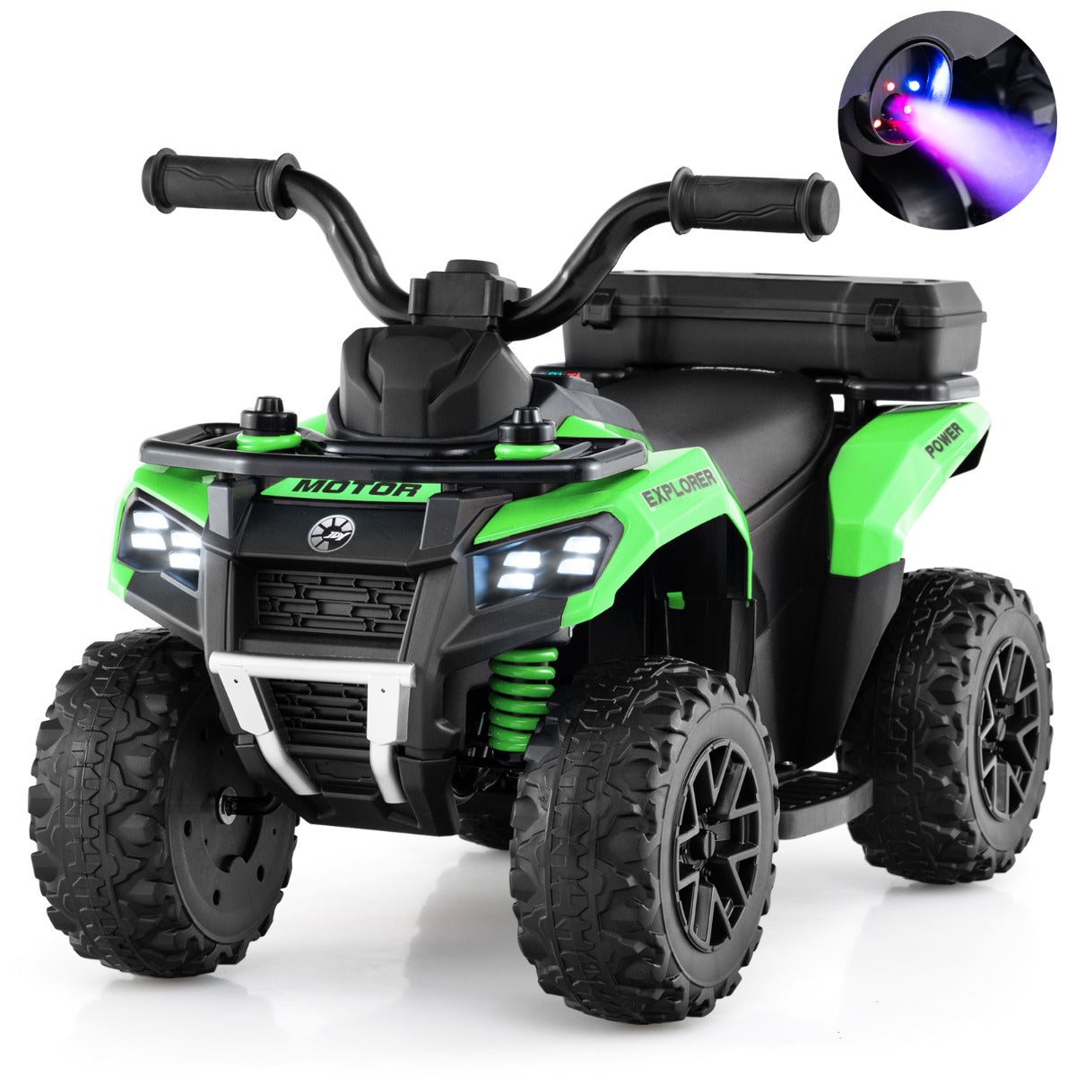6 V Kids Ride On ATV | Green Electric Car with Music & Spray