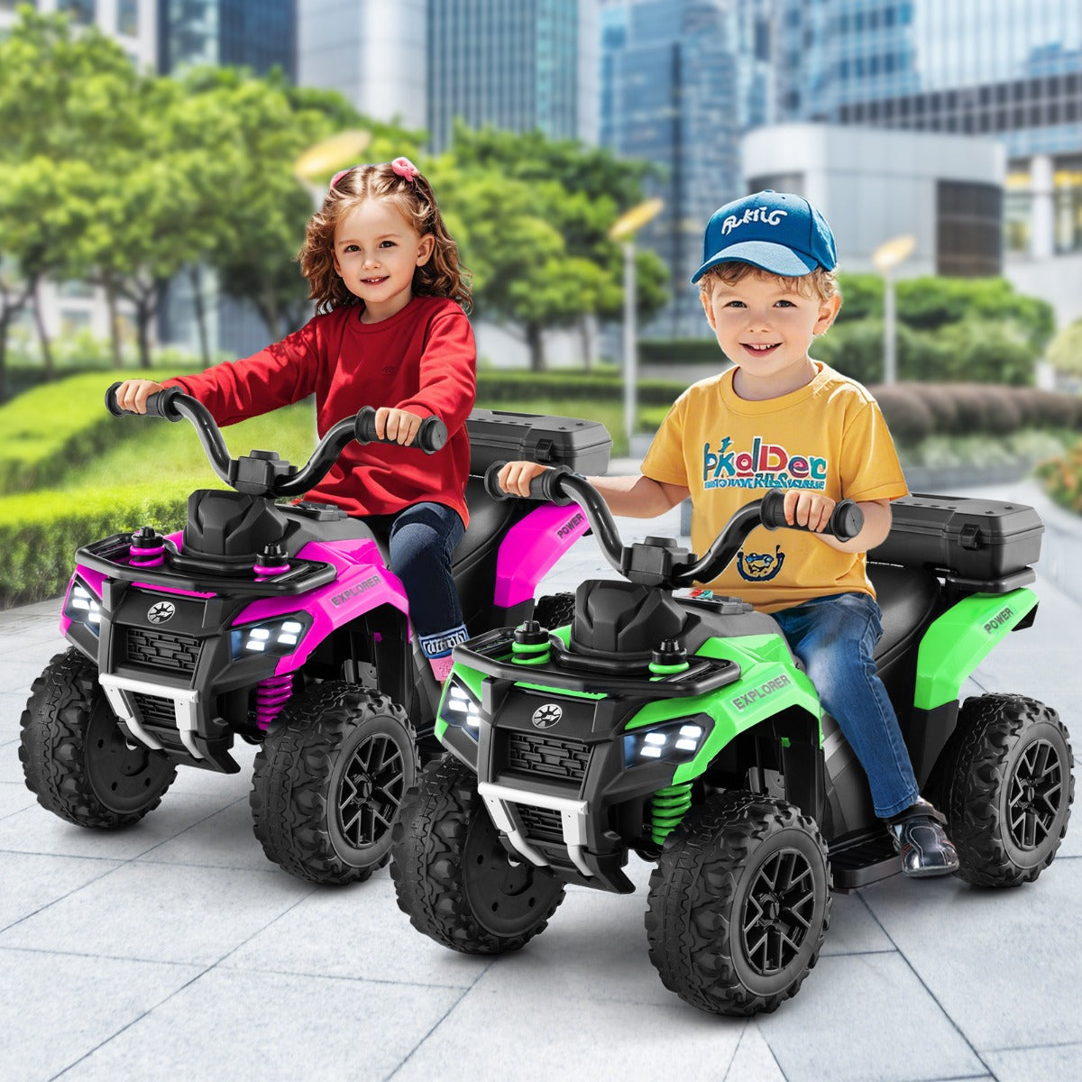 6 V Kids Ride On ATV | Green Electric Car with Music & Spray