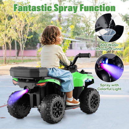 6 V Kids Ride On ATV | Green Electric Car with Music & Spray