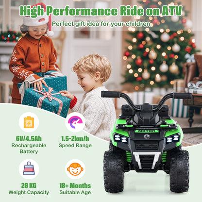6 V Kids Ride On ATV | Green Electric Car with Music & Spray