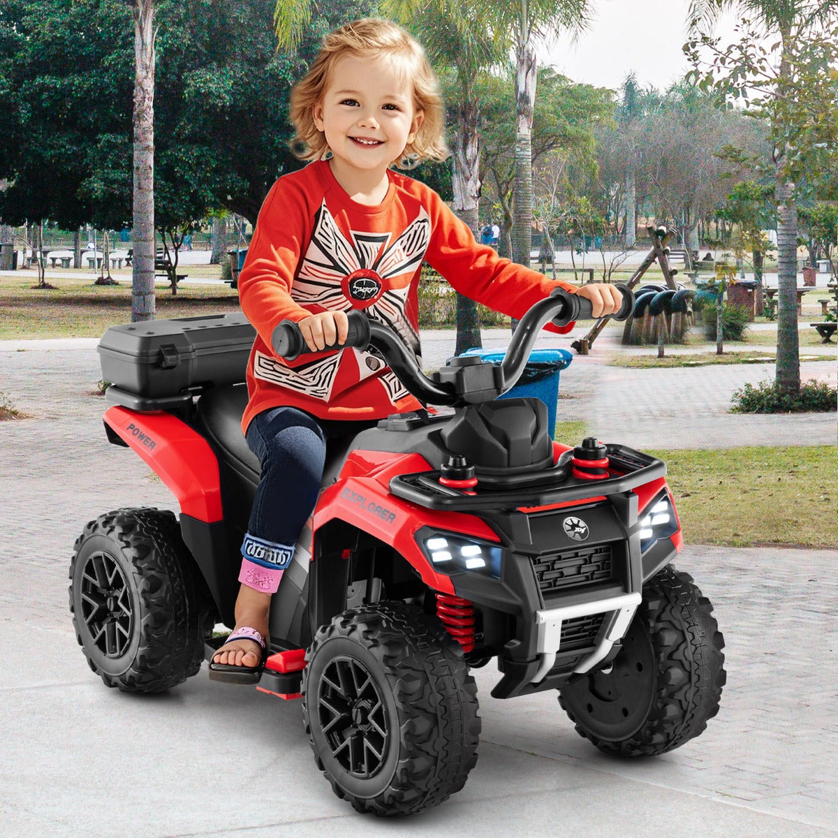 6 V Kids Ride On Atv | Red Speedy Fun with Music & Spray