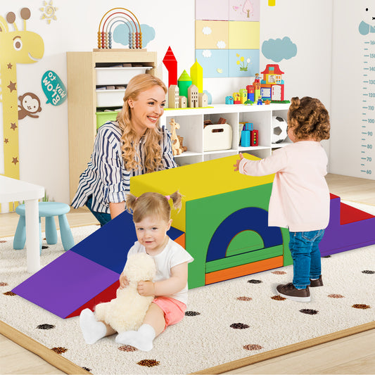7 Piece Yellow Foam Climbing Blocks | Soft PU Leather Play Gym