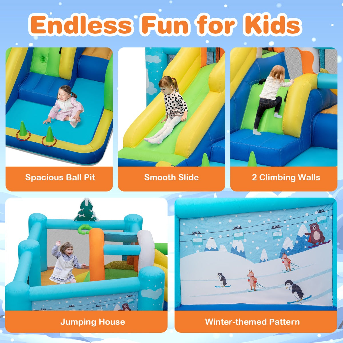 Multi-Coloured 7-in-1 Jumbo Inflatable Bounce Castle | Long Slide