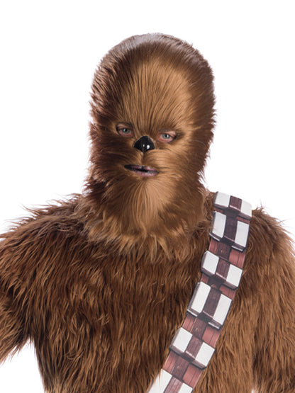 Deluxe Chewbacca costume with mask and bandolier, perfect for kids Star Wars dress-up play.