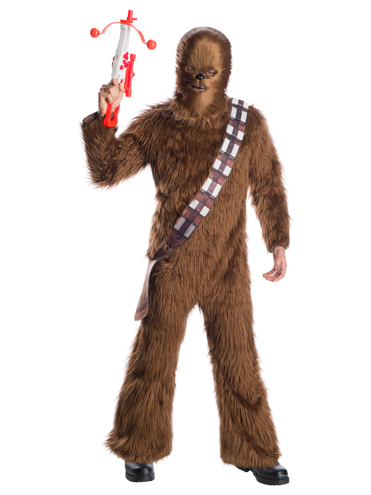 Alt text | Star Wars Chewbacca costume with mask and bandolier for kids imaginative play at home.