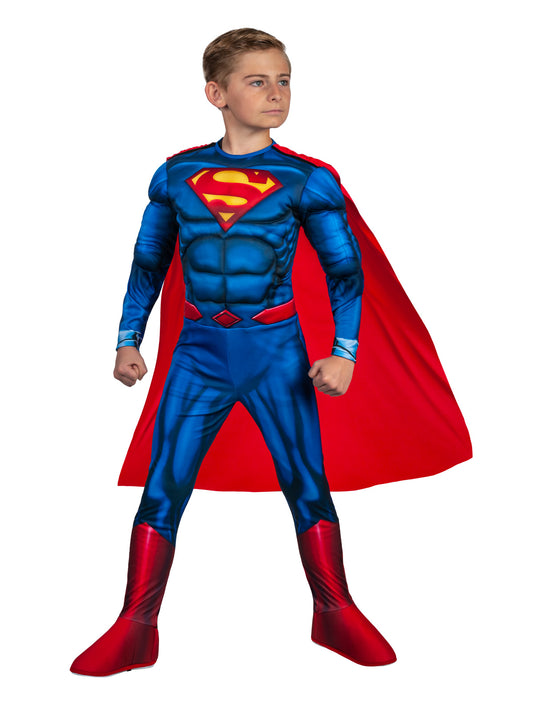 Kids Superman Deluxe Muscle Costume - Official DC Comics apparel for powerful pretend play.