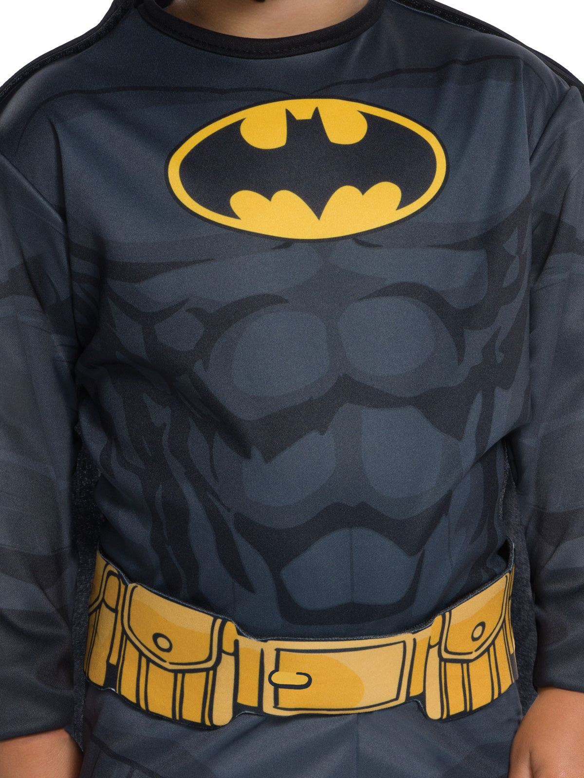 Toddler Batman costume features a jumpsuit with attached cape and mask for heroic playtime adventures