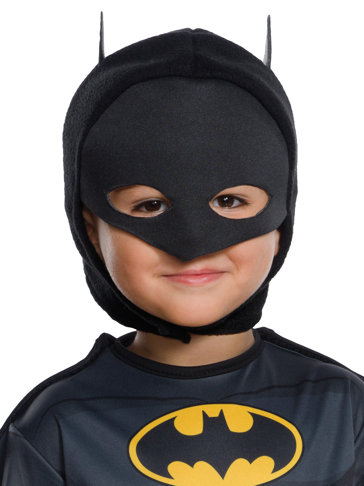 Toddler Batman costume features a jumpsuit with attached cape and mask for superhero playtime adventures