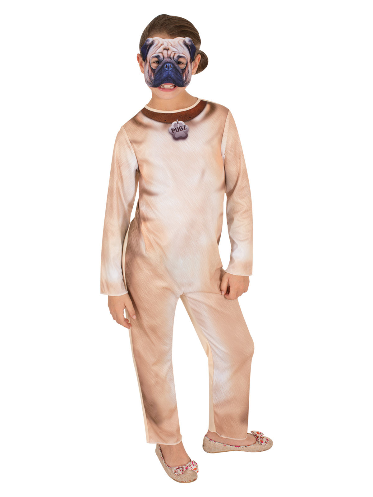 Pug dog Halloween costume for kids | playful jumpsuit with mask for festive fun at home.