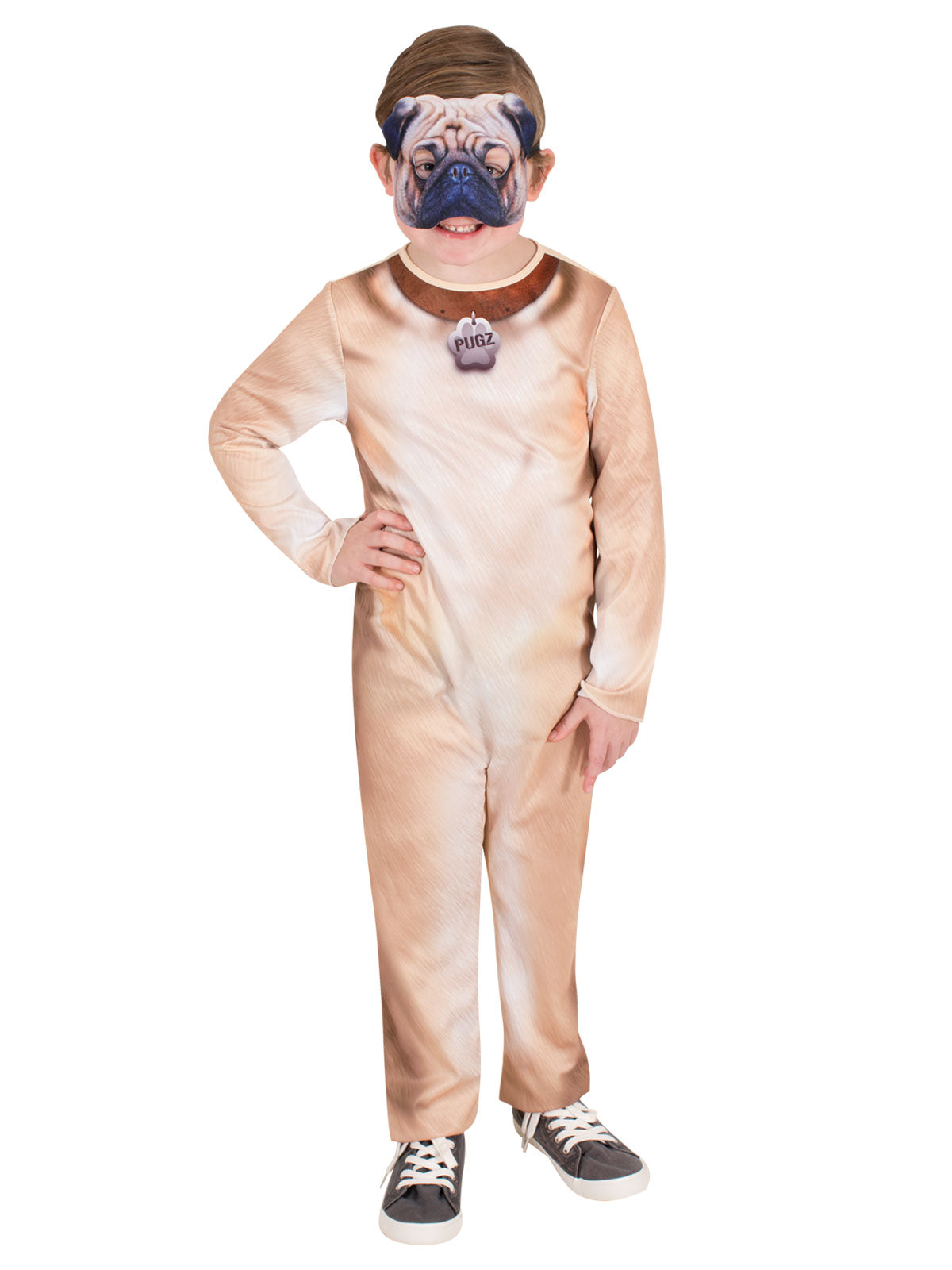 Pug dog Halloween costume for kids | adorable jumpsuit with mask for fun dress-up play.