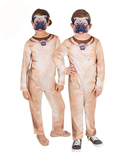 Rubies Official Pug Dog Halloween Costume for Children - Includes playful pug mask and jumpsuit.