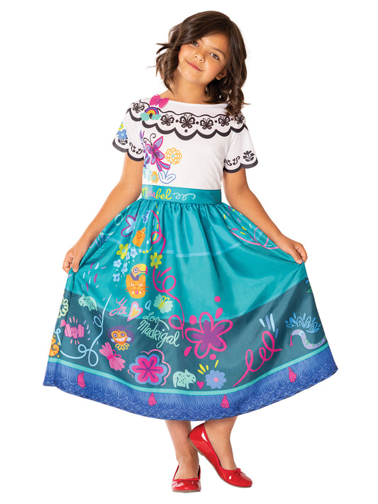 Mirabel Encanto Disney Costume Dress for Girls 4-6 Years, featuring vibrant floral print design.