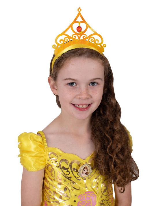 Disney Princess Belle tiara with shimmering iridescent finish and captivating rose pendant for kids.