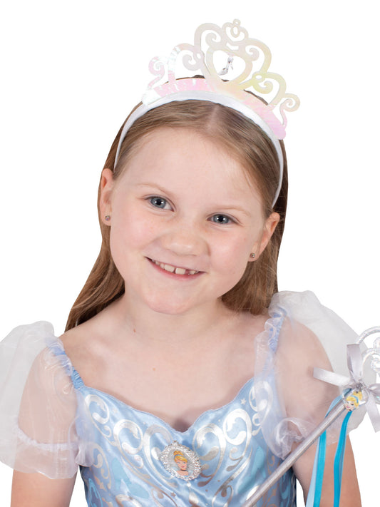 Disney Cinderella iridescent tiara with glass slipper pendant for magical dress-up fun at home.