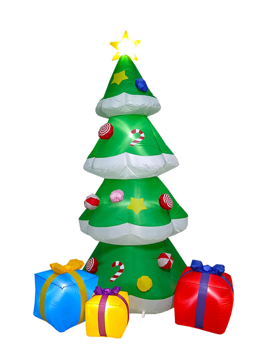 8ft Christmas tree inflatable with colorful LED lights, perfect holiday decoration for kids parties.