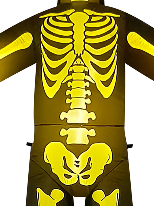 10ft tall light-up skeleton inflatable for indoor/outdoor Halloween decor, perfect for kids.