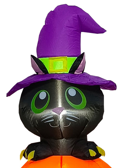 4ft black cat & pumpkin inflatable Halloween decor perfect for kids spooky home fun.