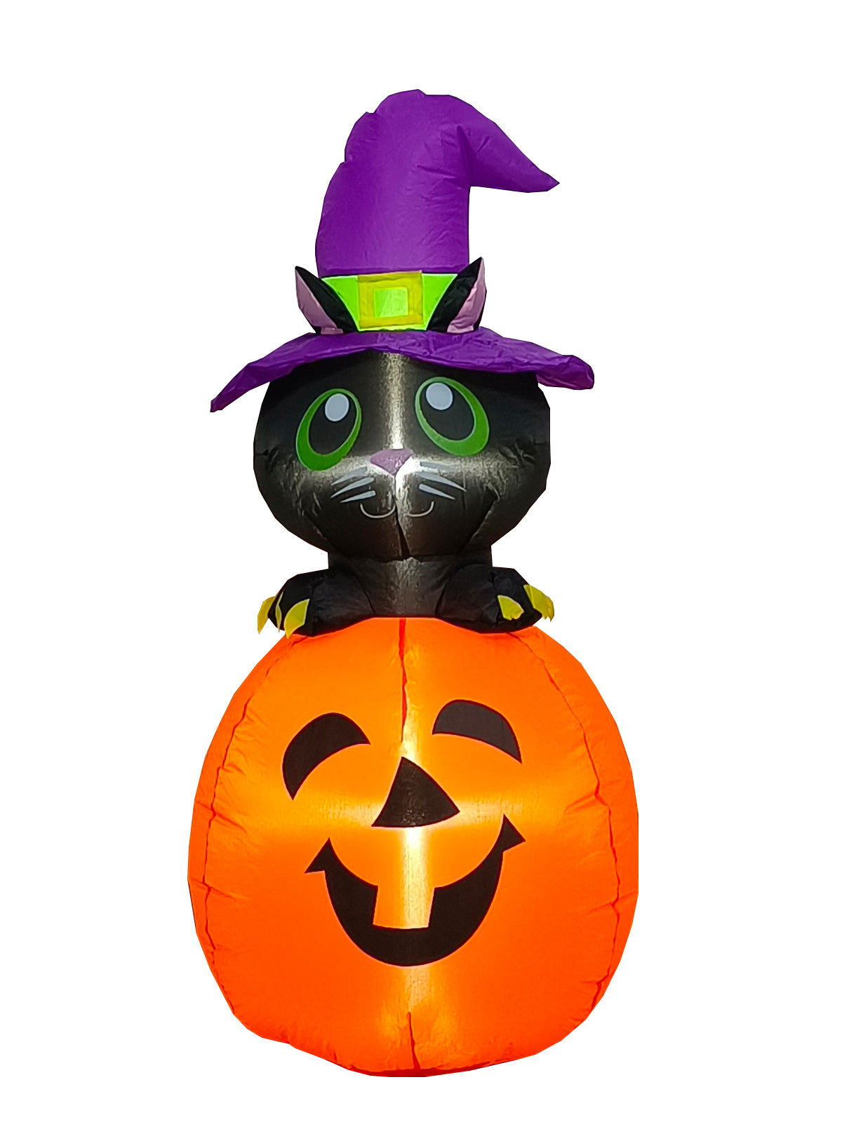 4ft Halloween inflatable decoration | black cat on pumpkin, perfect for spooky kids home decor.