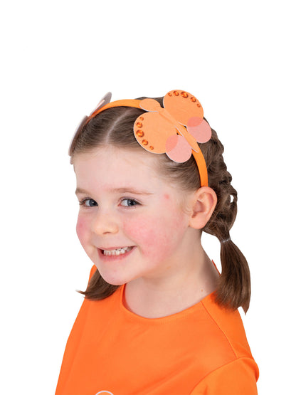 Orange Emma Memma butterfly headband features vibrant felt wings, perfect for dress-up and imaginative play.