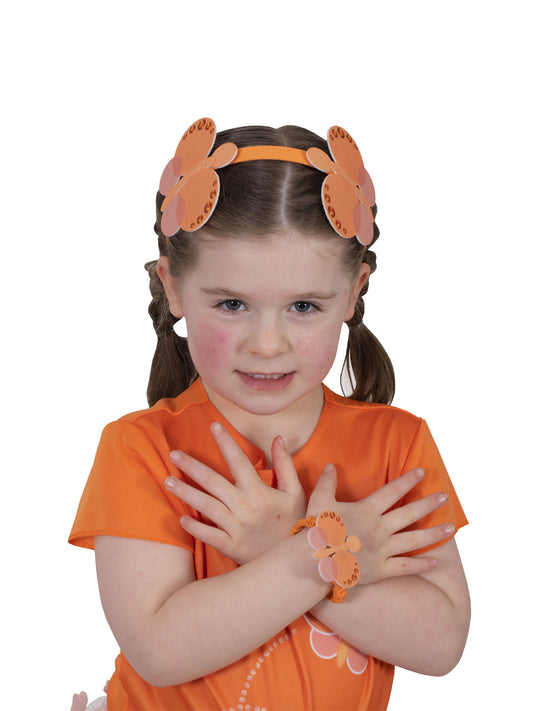 Colorful butterfly headband and wristlet set for kids, perfect for play and dress-up.