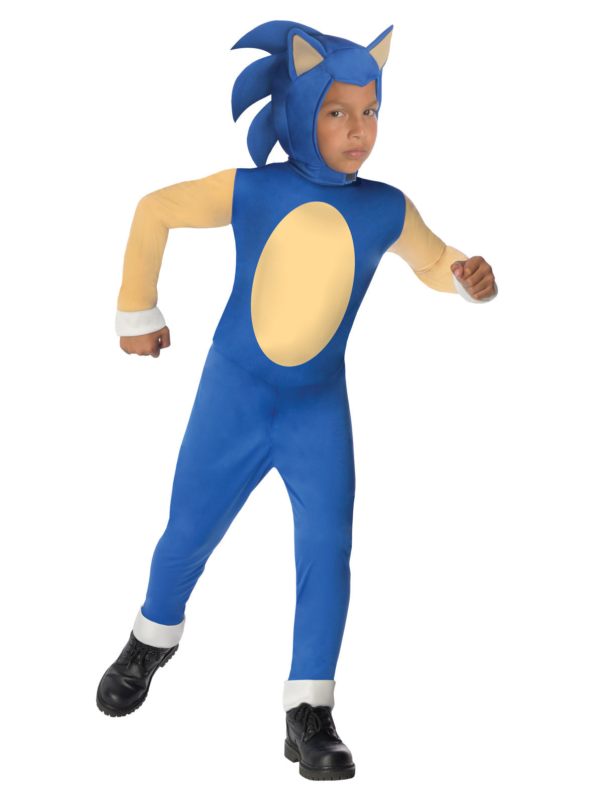 A child wearing a blue and beige Sonic the Hedgehog costume jumpsuit with a hood, shown against a plain white background. The Robies logo is visible in the top left, and the Sonic the Hedgehog logo is visible in the top right.