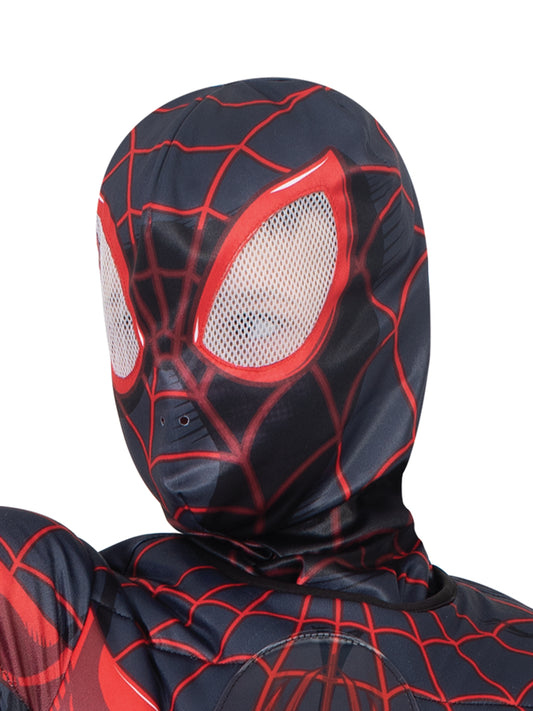 Miles Morales Spider-Man Deluxe Costume with Marvel Lenticular Design, perfect for kids dress-up at home.