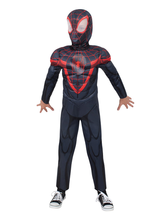 Miles Morales Spider-Man Deluxe Costume with Marvel Lenticular Design for fun and play at home.