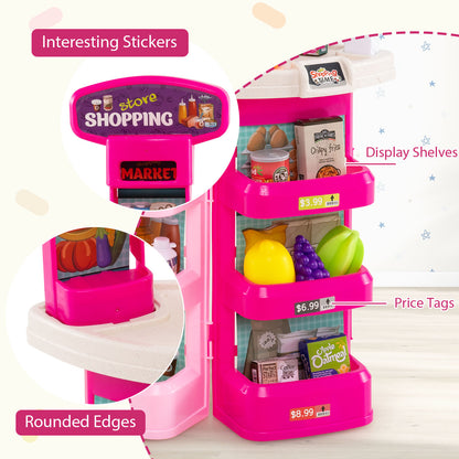 76 Piece Grocery Store Playset With Light Up Scanner | Pink