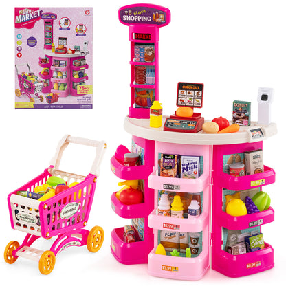 76 Piece Grocery Store Playset With Light Up Scanner | Pink