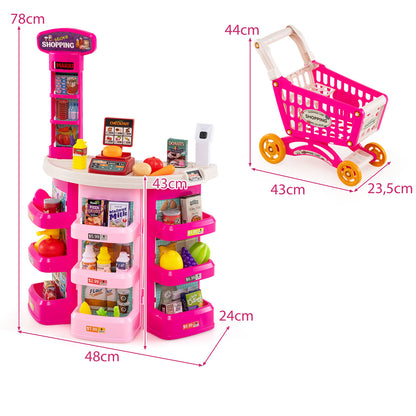76 Piece Grocery Store Playset With Light Up Scanner | Pink