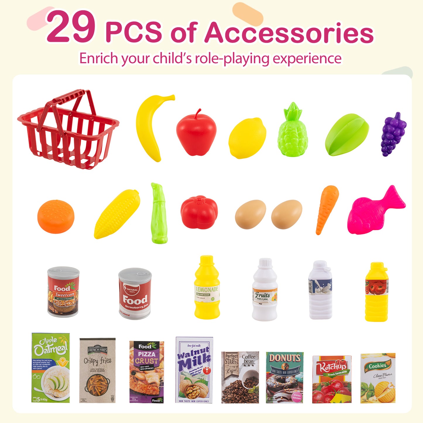 76 Piece Grocery Store Playset With Light Up Scanner | Pink