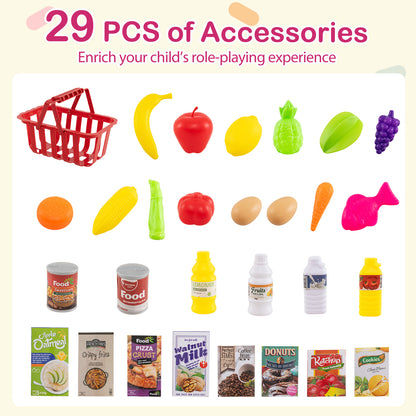 76 Piece Grocery Store Playset With Light Up Scanner | Pink