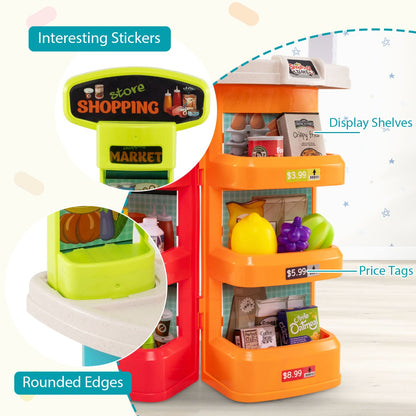 76 Piece Multicolor Grocery Store Playset | Cart & Scanner