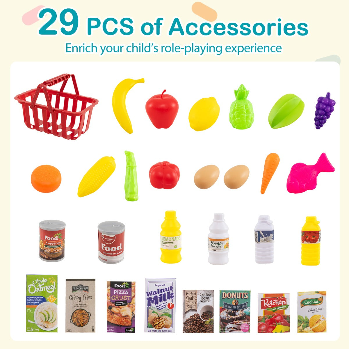 76 Piece Multicolor Grocery Store Playset | Cart & Scanner