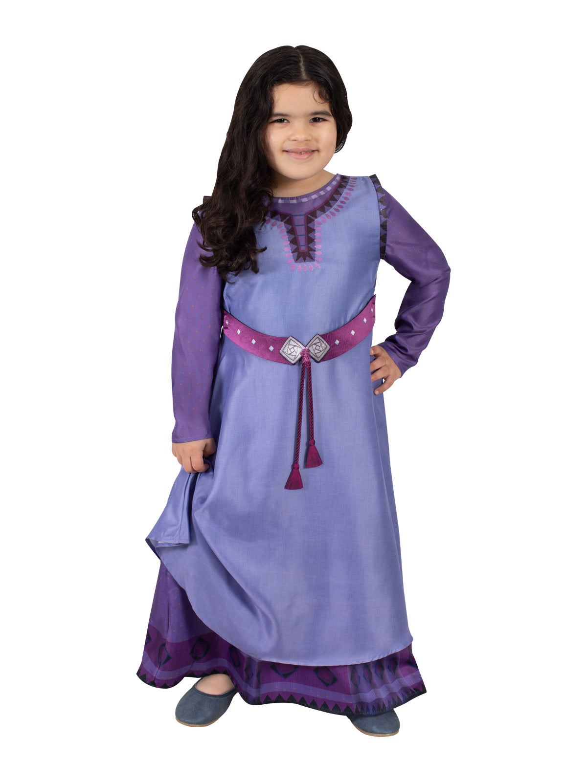 Kids Asha Deluxe Disney Costume | Purple dress with belt for imaginative play at home.