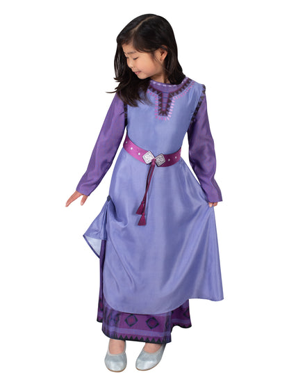 Asha Deluxe Disney costume in purple for kids featuring belt, perfect for dress-up play.