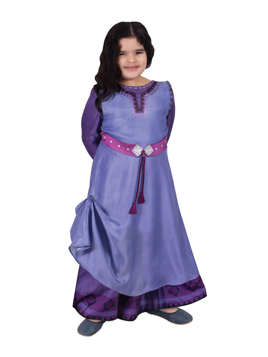 Asha Deluxe Disney Costume - Purple dress with belt for kids dress-up playtime.