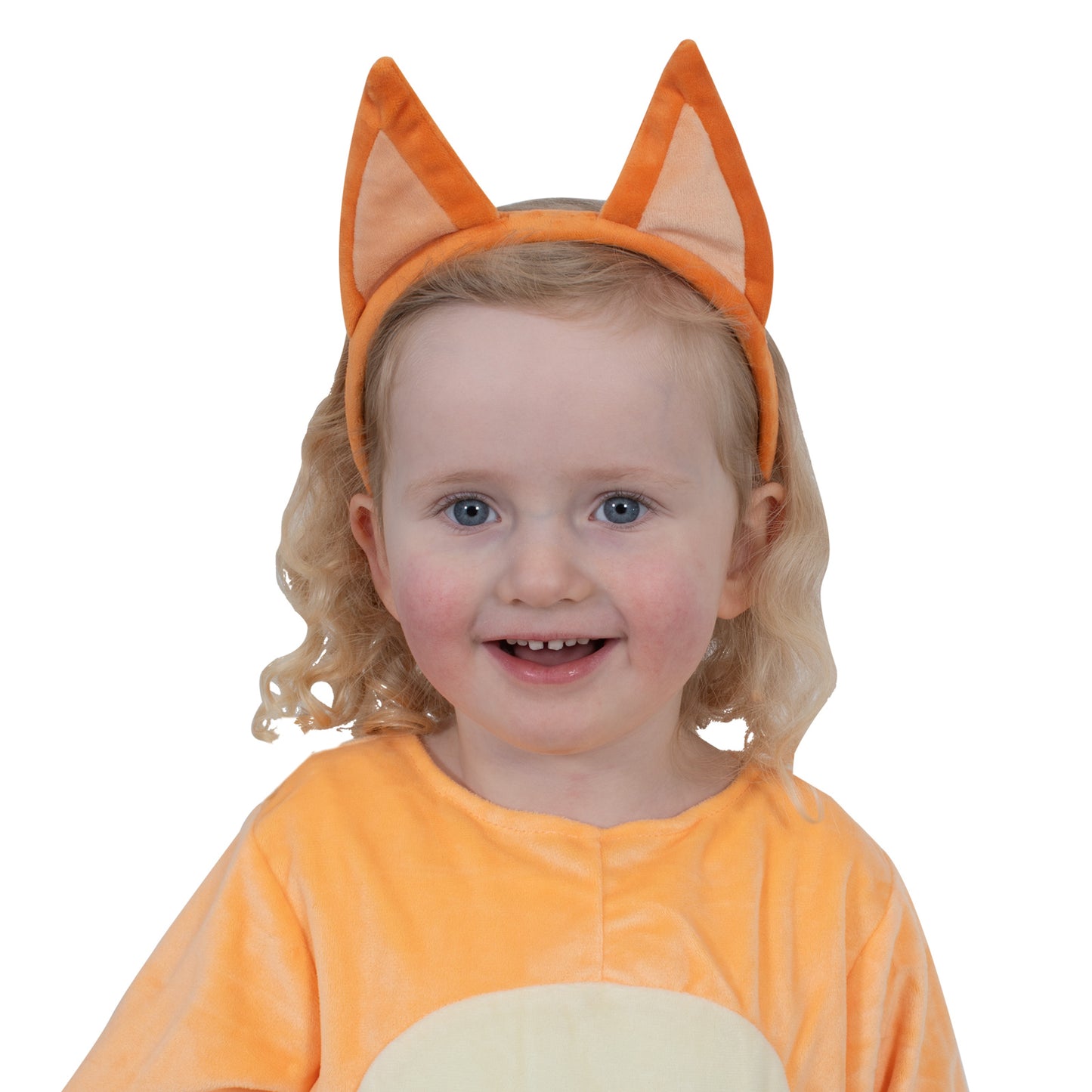 Plush Bingo ears headband features soft blue felt ears and orange band for playful cartoon-inspired costumes.