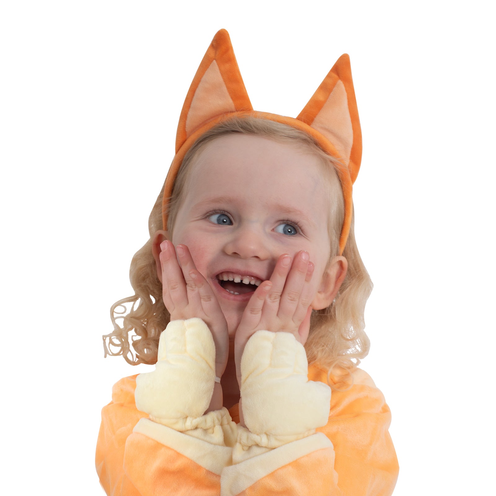 Soft blue Bingo plush ears headband with orange band, perfect for cosplay or playful dress-up.