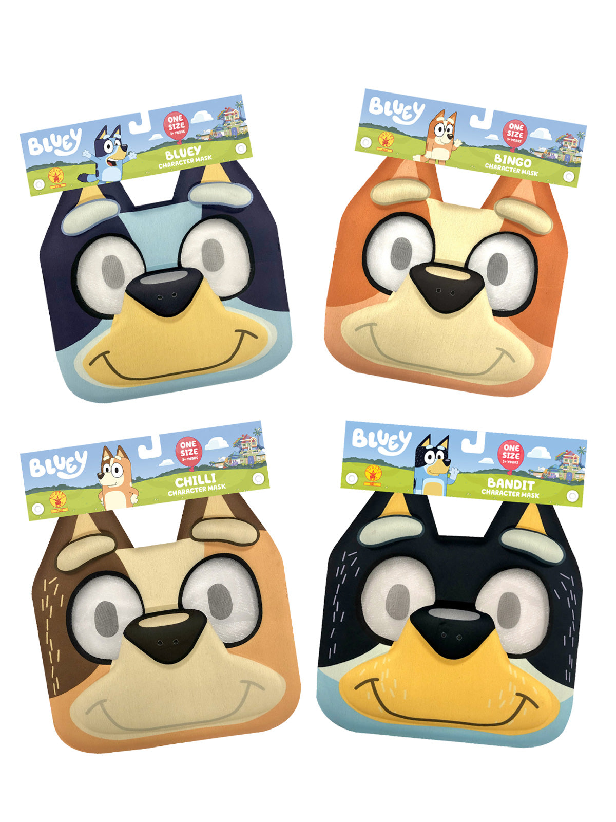 Bluey Family Masks Set for playful dress-up fun at home - 4 character masks included