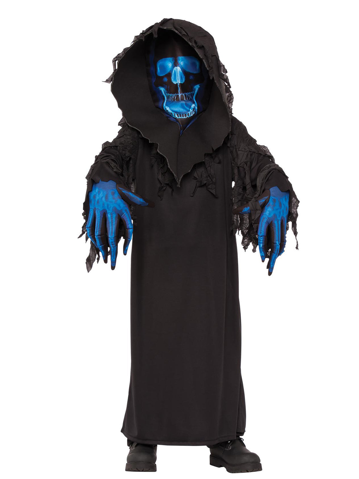 Skull Phantom Costume | Black Robe Blue Face Kids Halloween